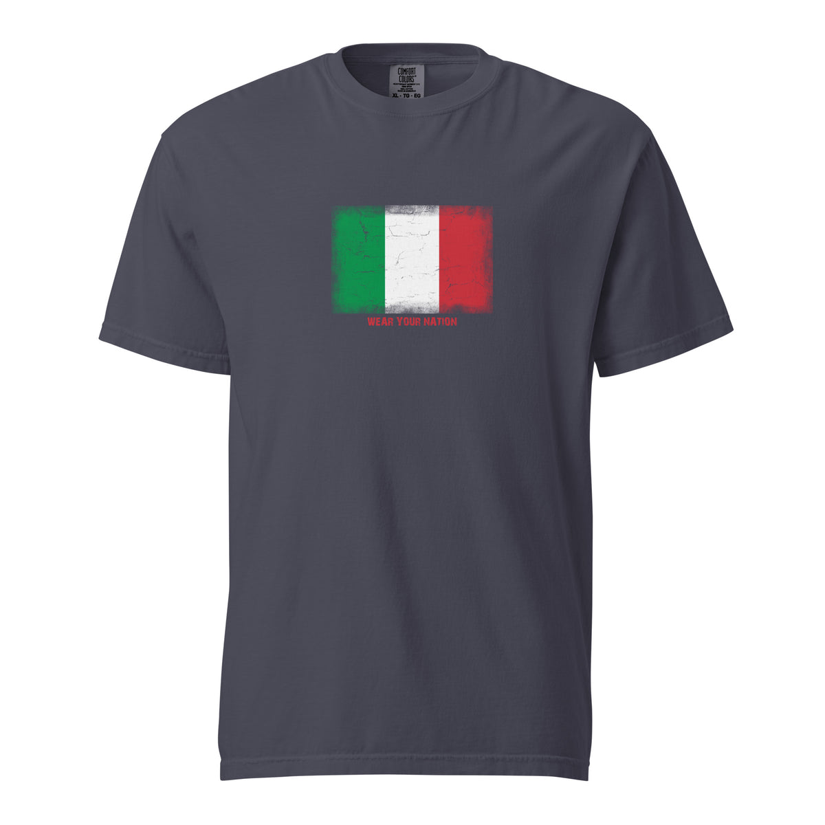 Italy flag t-shirt in Navy, vintage-washed print, large flag on the chest, unisex cut, front view