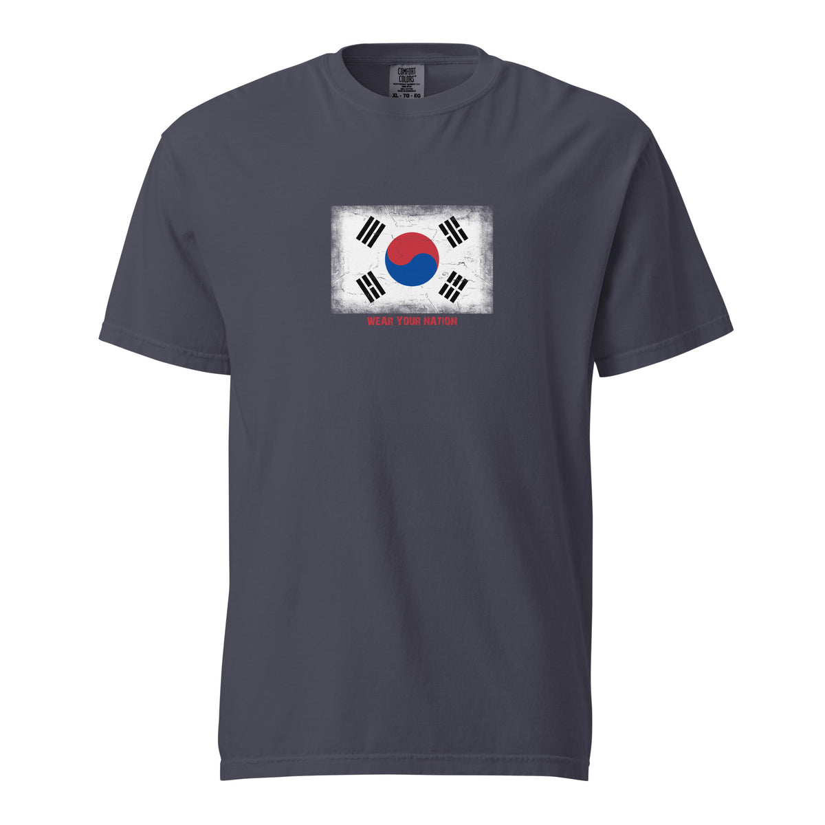 South Korea flag t-shirt in Navy, vintage-washed print, large flag on the chest, unisex cut, front view
