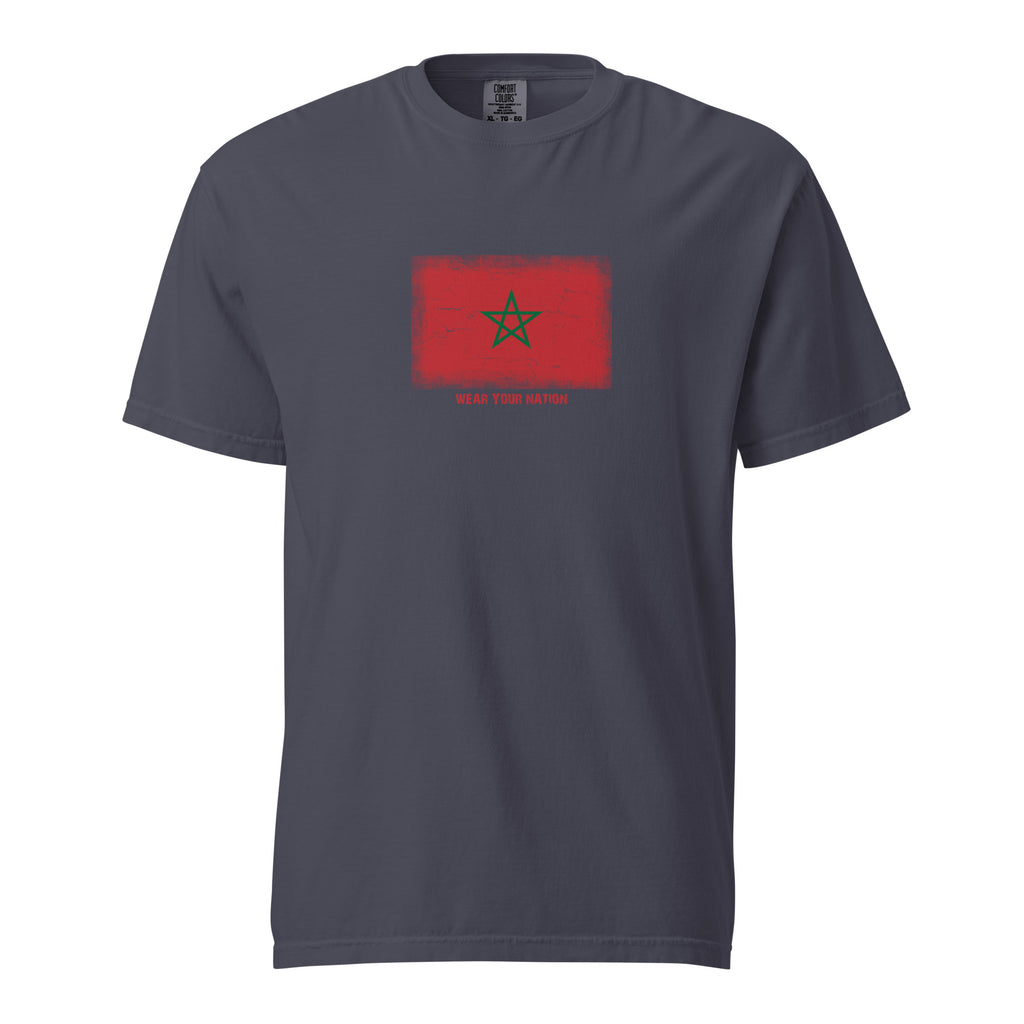 Morocco flag t-shirt in Navy, vintage-washed print, large flag on the chest, unisex cut, front view