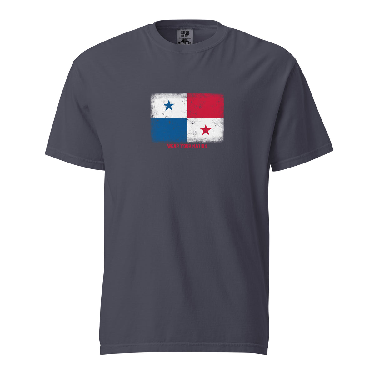 Panama flag t-shirt in Navy, vintage-washed print, large flag on the chest, unisex cut, front view