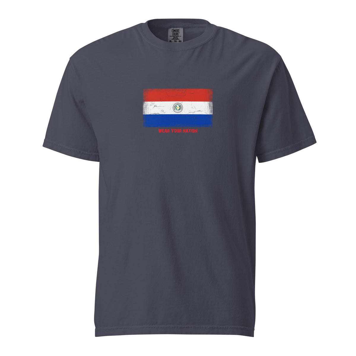 Paraguay flag t-shirt in Navy, vintage-washed print, large flag on the chest, unisex cut, front view