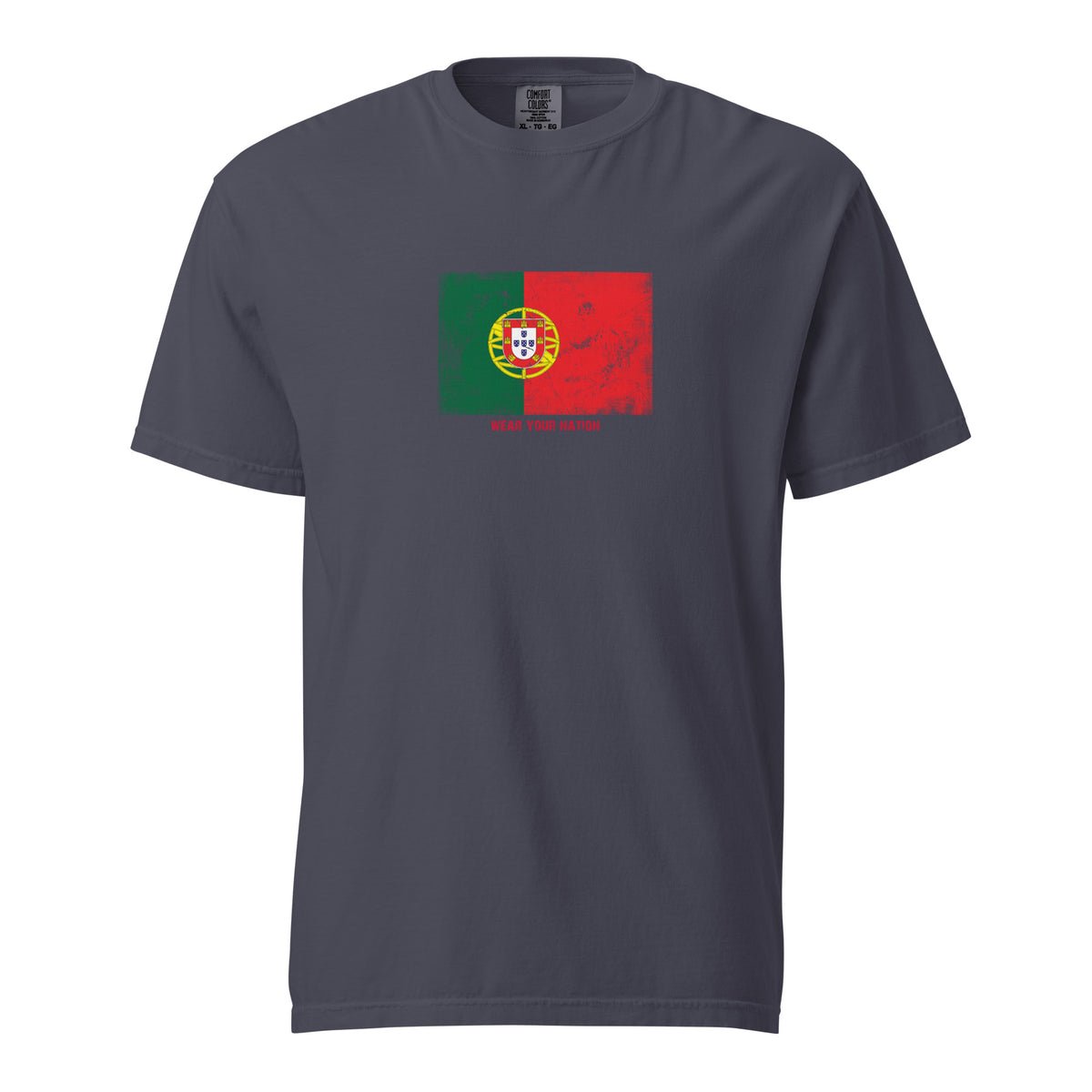 Portugal flag t-shirt in Navy, vintage-washed print, large flag on the chest, unisex cut, front view