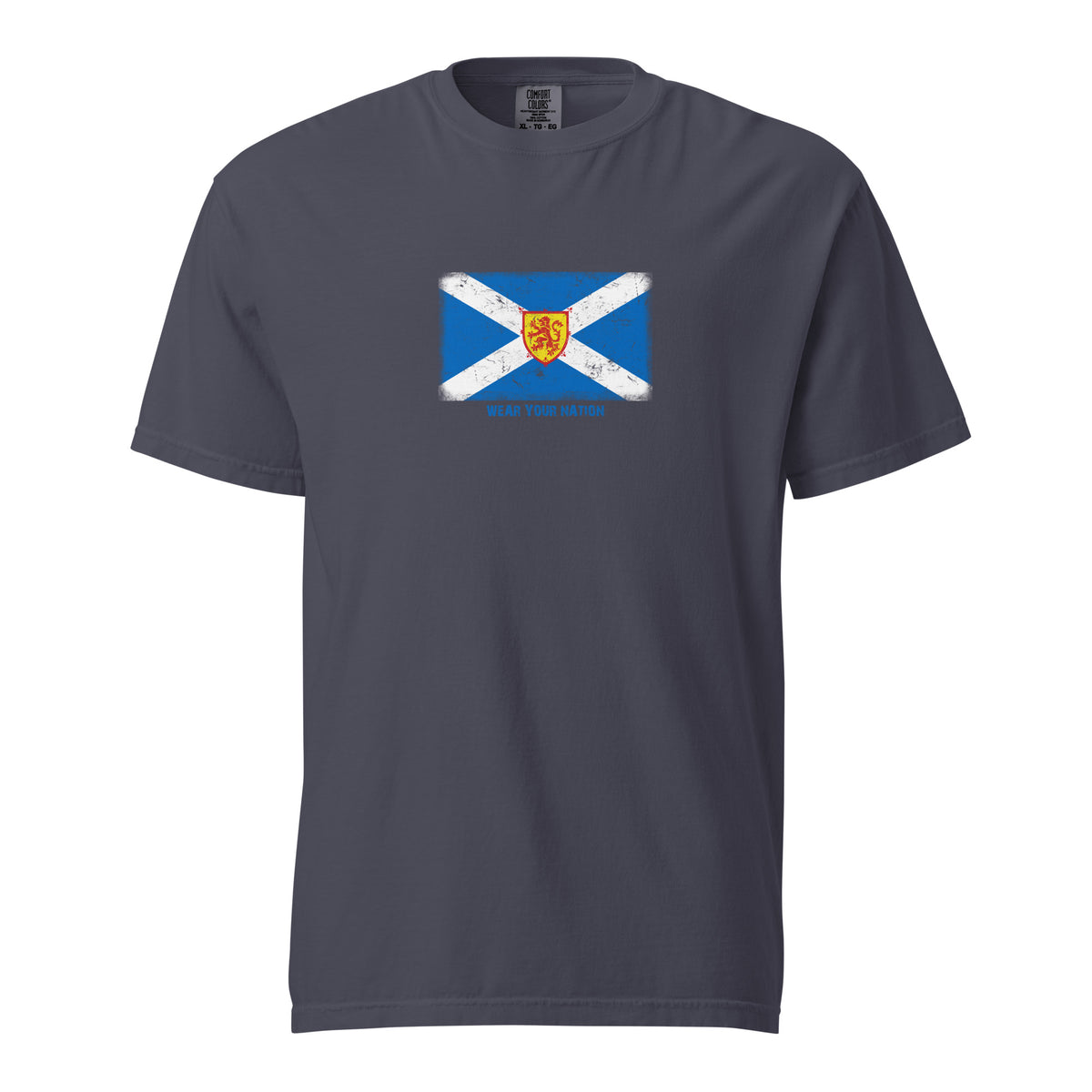 Scotland flag t-shirt in Navy, vintage-washed print, large flag on the chest, unisex cut, front view