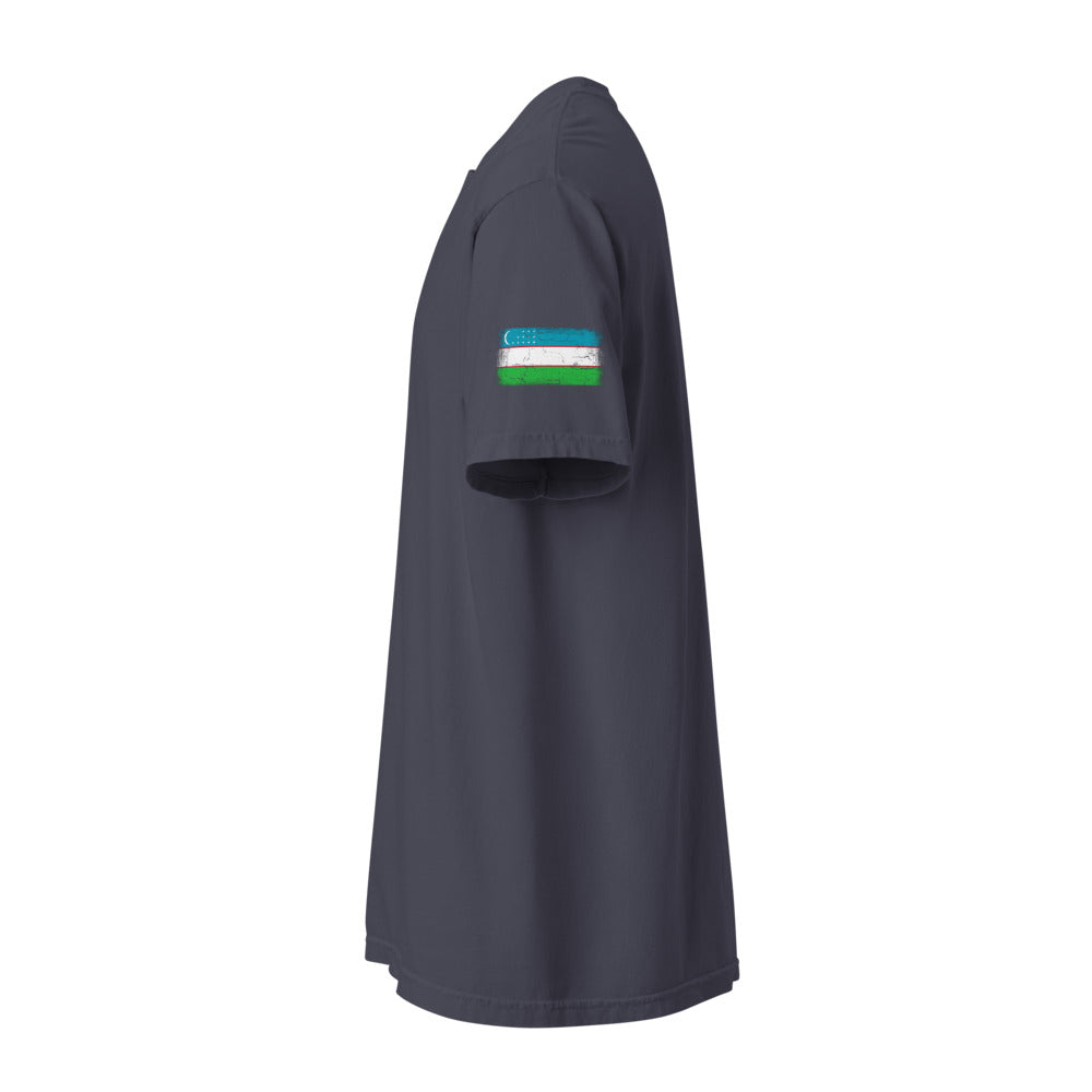Uzbekistan Flag Tee — Sleeve — Navy