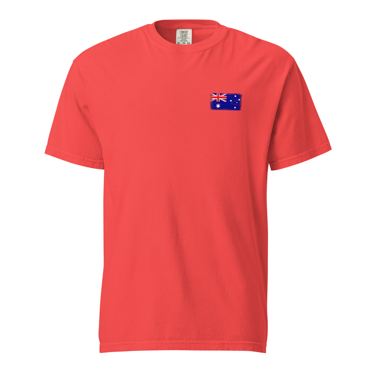 Australia flag t-shirt in Paprika, vintage-washed print, small flag on the left chest, unisex cut, front view