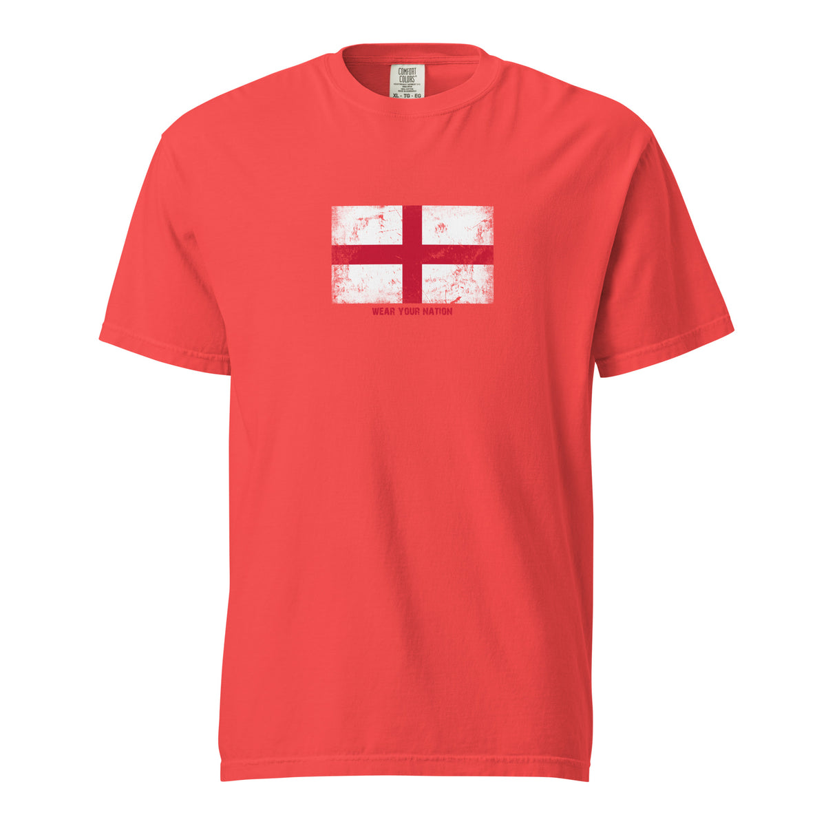 England flag t-shirt in Paprika, vintage-washed print, large flag on the chest, unisex cut, front view