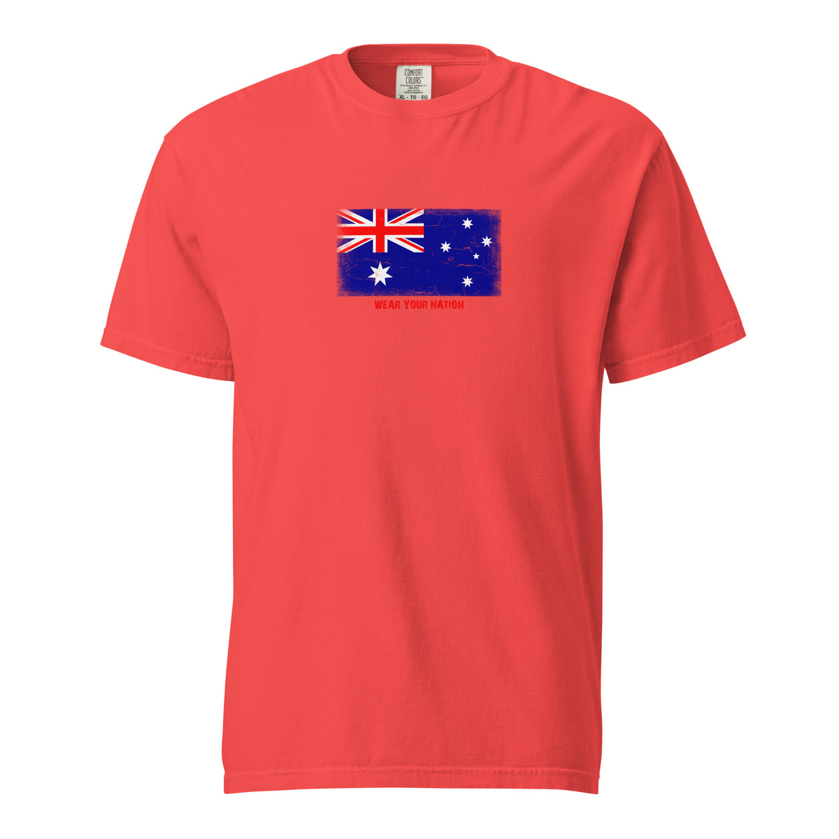 Australia flag t-shirt in Paprika, vintage-washed print, large flag on the chest, unisex cut, front view
