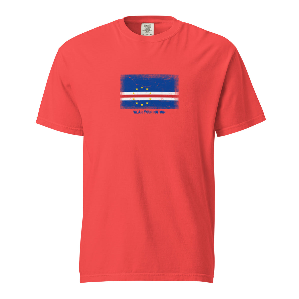 Cape Verde flag t-shirt in Paprika, vintage-washed print, large flag on the chest, unisex cut, front view