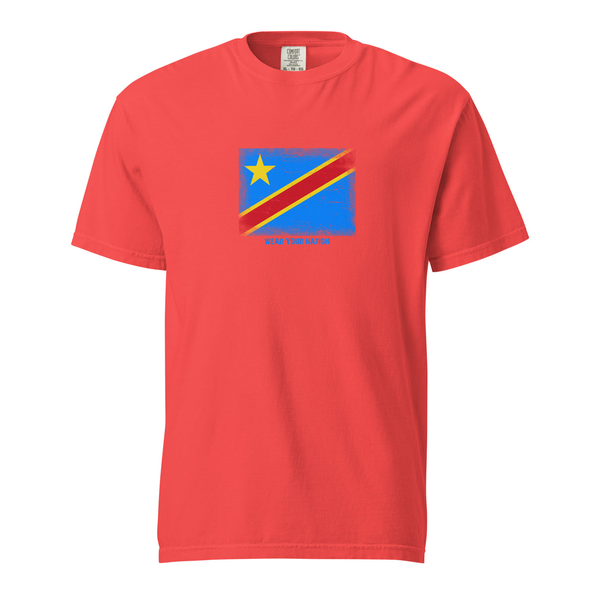 Congo flag t-shirt in Paprika, vintage-washed print, large flag on the chest, unisex cut, front view