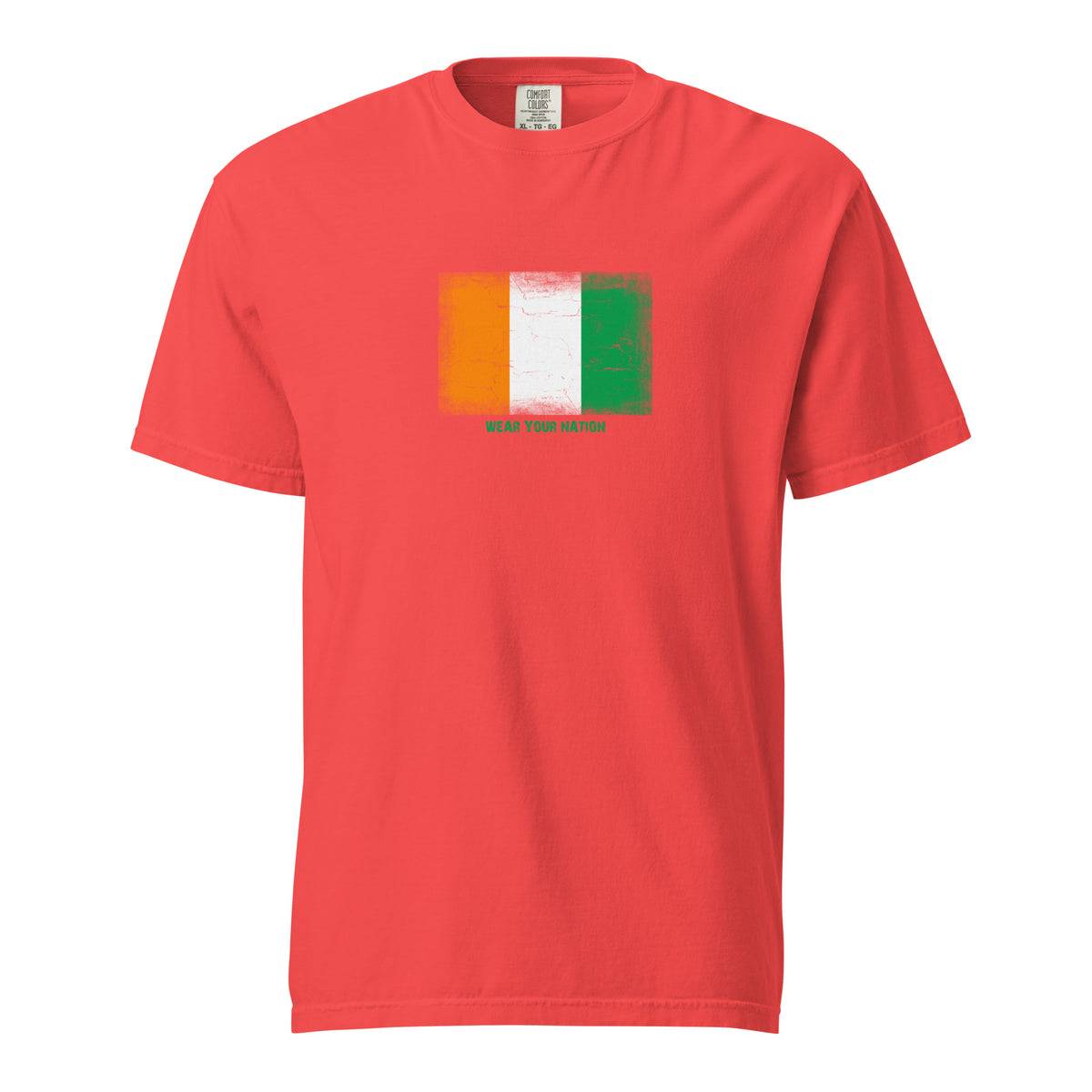 Ecuador flag t-shirt in Paprika, vintage-washed print, large flag on the chest, unisex cut, front view