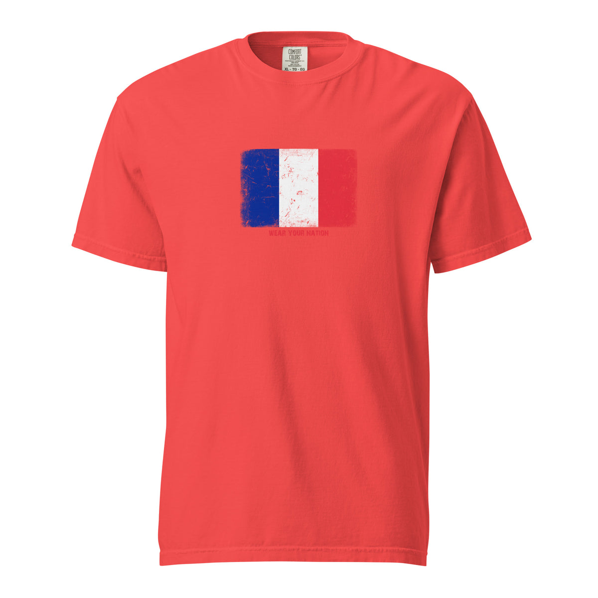 France flag t-shirt in Paprika, vintage-washed print, large flag on the chest, unisex cut, front view