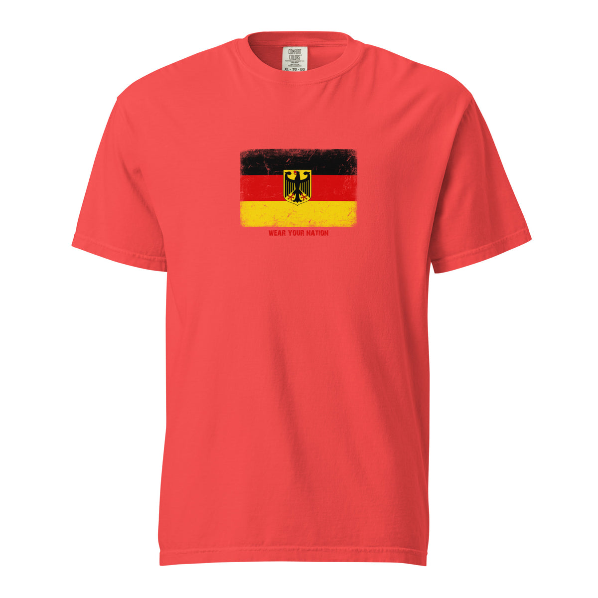 Germany flag t-shirt in Paprika, vintage-washed print, large flag on the chest, unisex cut, front view