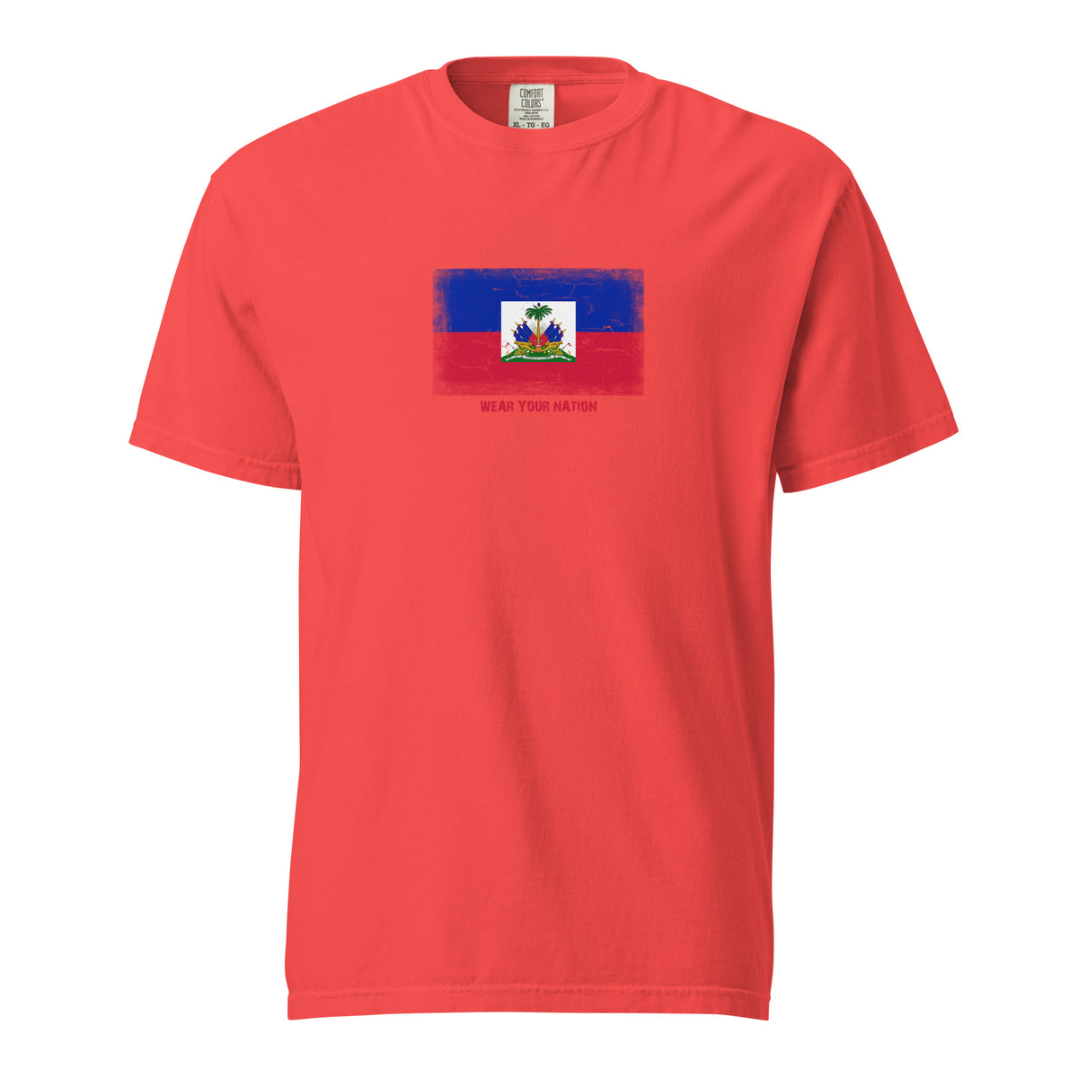 Haiti flag t-shirt in Paprika, vintage-washed print, large flag on the chest, unisex cut, front view
