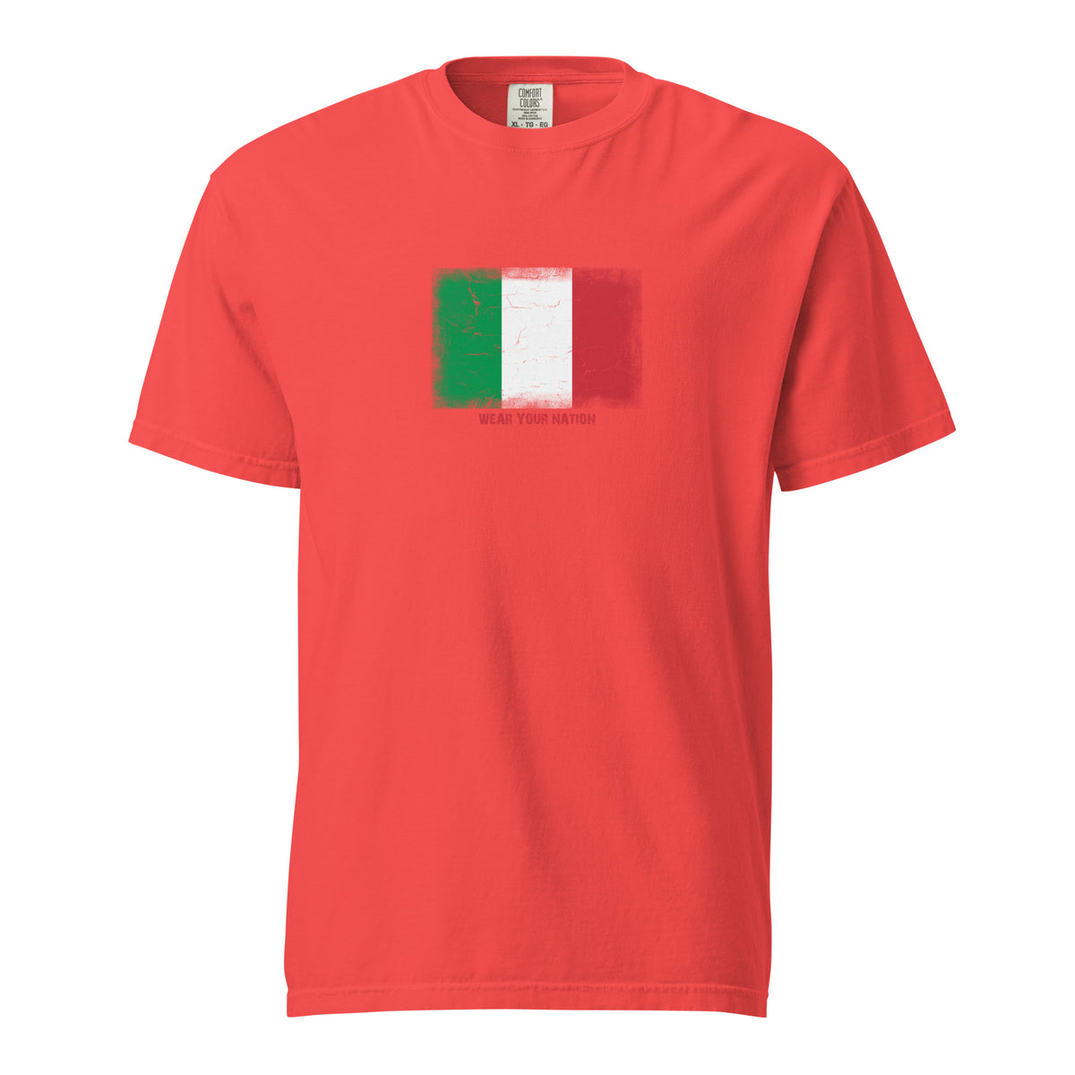 Italy flag t-shirt in Paprika, vintage-washed print, large flag on the chest, unisex cut, front view