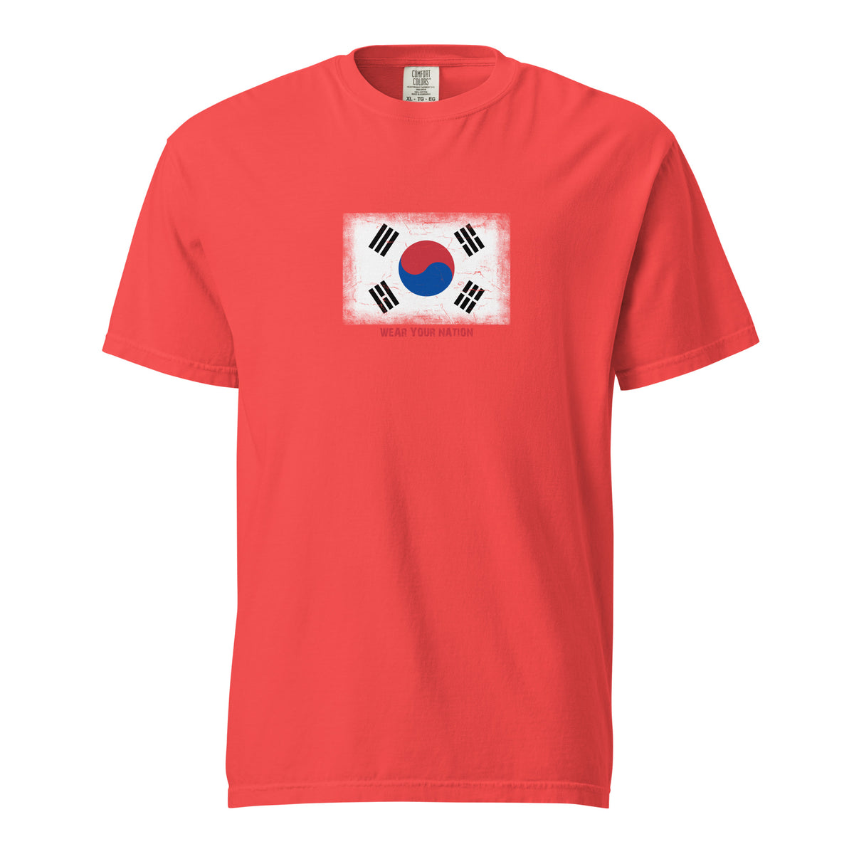 South Korea flag t-shirt in Paprika, vintage-washed print, large flag on the chest, unisex cut, front view