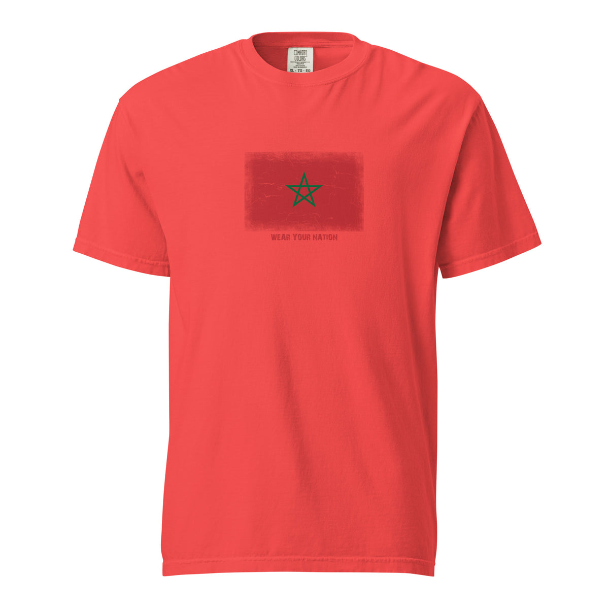Morocco flag t-shirt in Paprika, vintage-washed print, large flag on the chest, unisex cut, front view