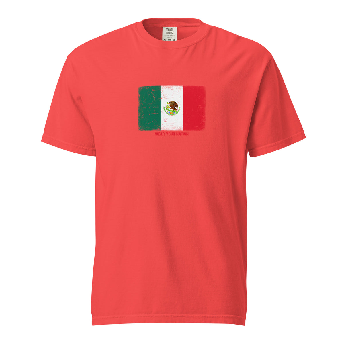 Mexico flag t-shirt in Paprika, vintage-washed print, large flag on the chest, unisex cut, front view