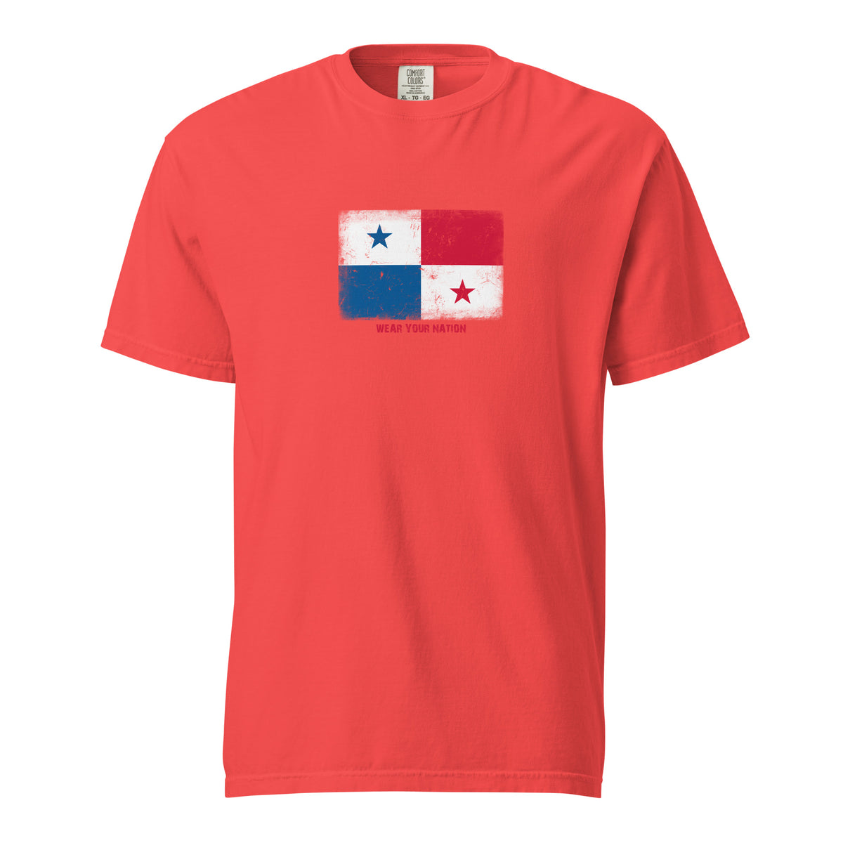 Panama flag t-shirt in Paprika, vintage-washed print, large flag on the chest, unisex cut, front view