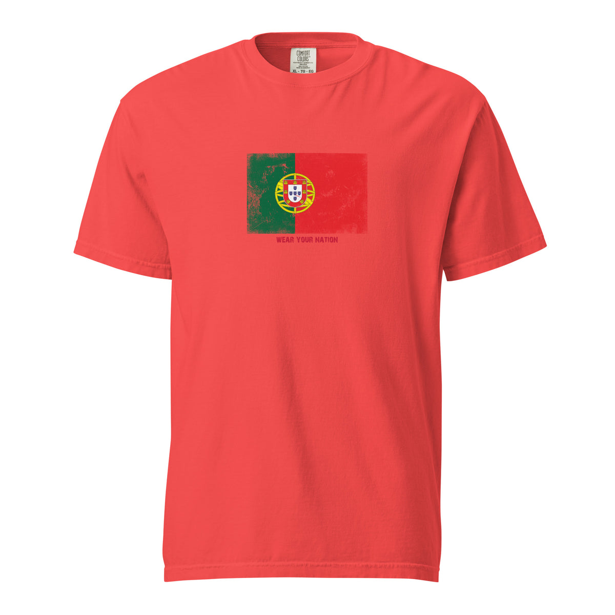 Portugal flag t-shirt in Paprika, vintage-washed print, large flag on the chest, unisex cut, front view