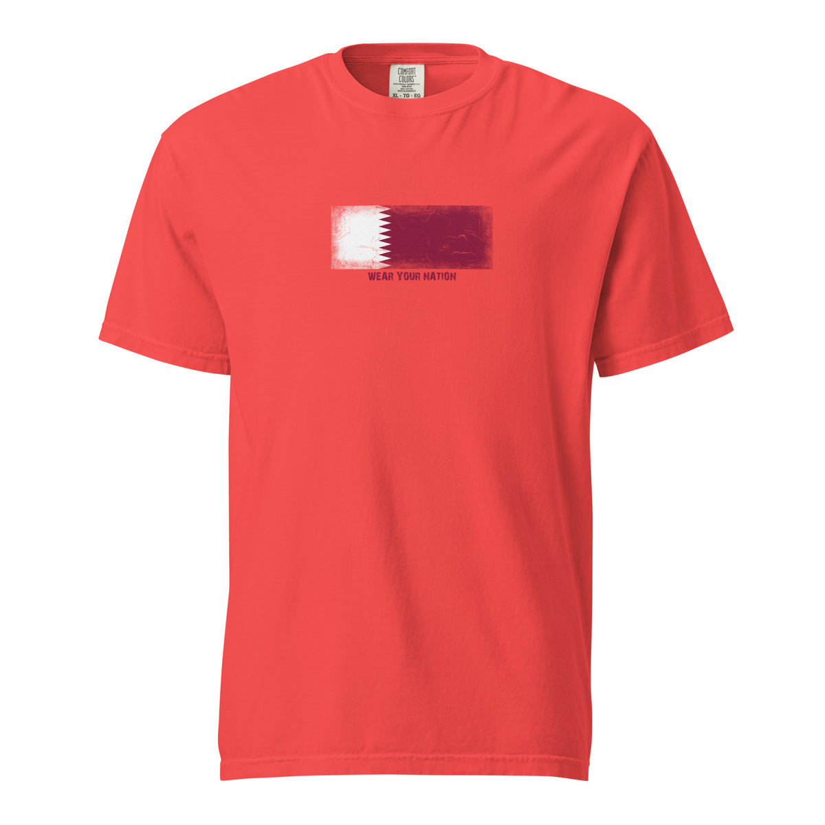 Qatar flag t-shirt in Paprika, vintage-washed print, large flag on the chest, unisex cut, front view