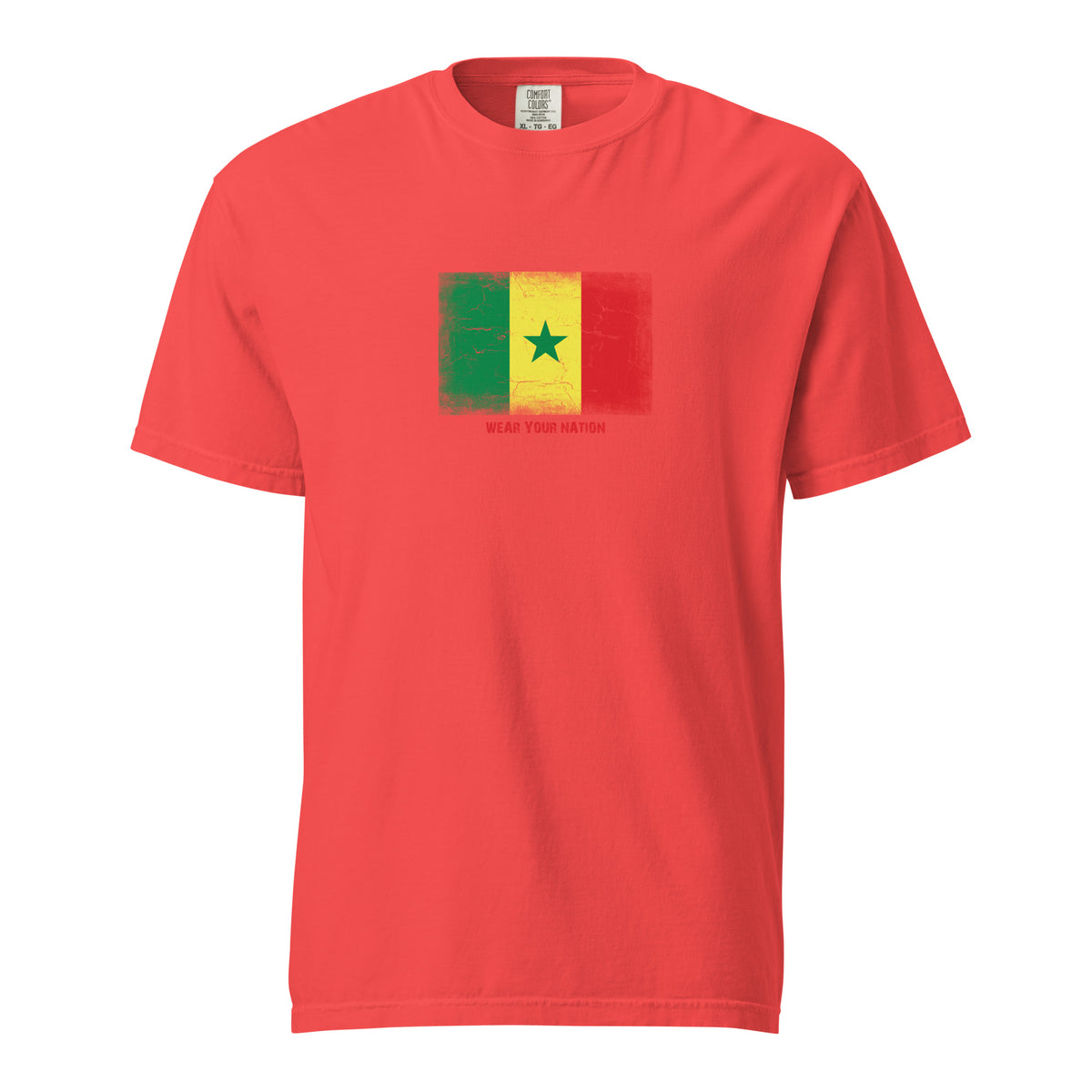 Senegal flag t-shirt in Paprika, vintage-washed print, large flag on the chest, unisex cut, front view
