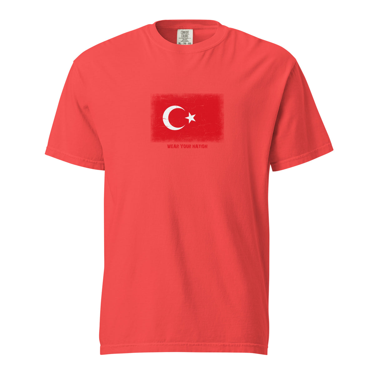 Turkey flag t-shirt in Paprika, vintage-washed print, large flag on the chest, unisex cut, front view