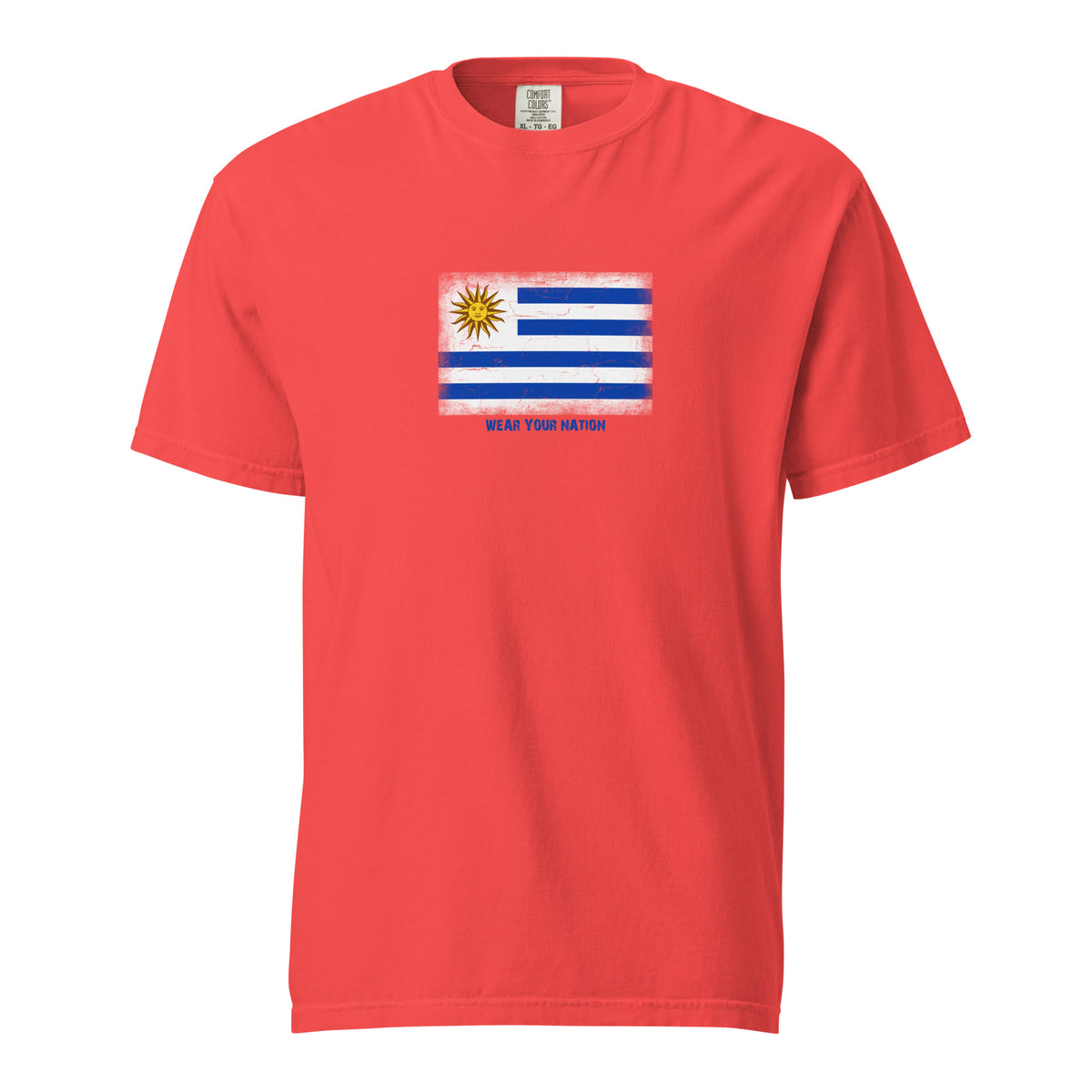 Uruguay flag t-shirt in Paprika, vintage-washed print, large flag on the chest, unisex cut, front view