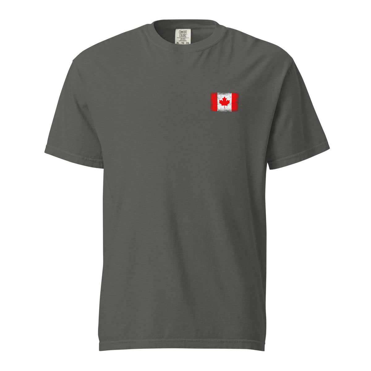 Canada flag t-shirt in Pepper, vintage-washed print, small flag on the left chest, unisex cut, front view