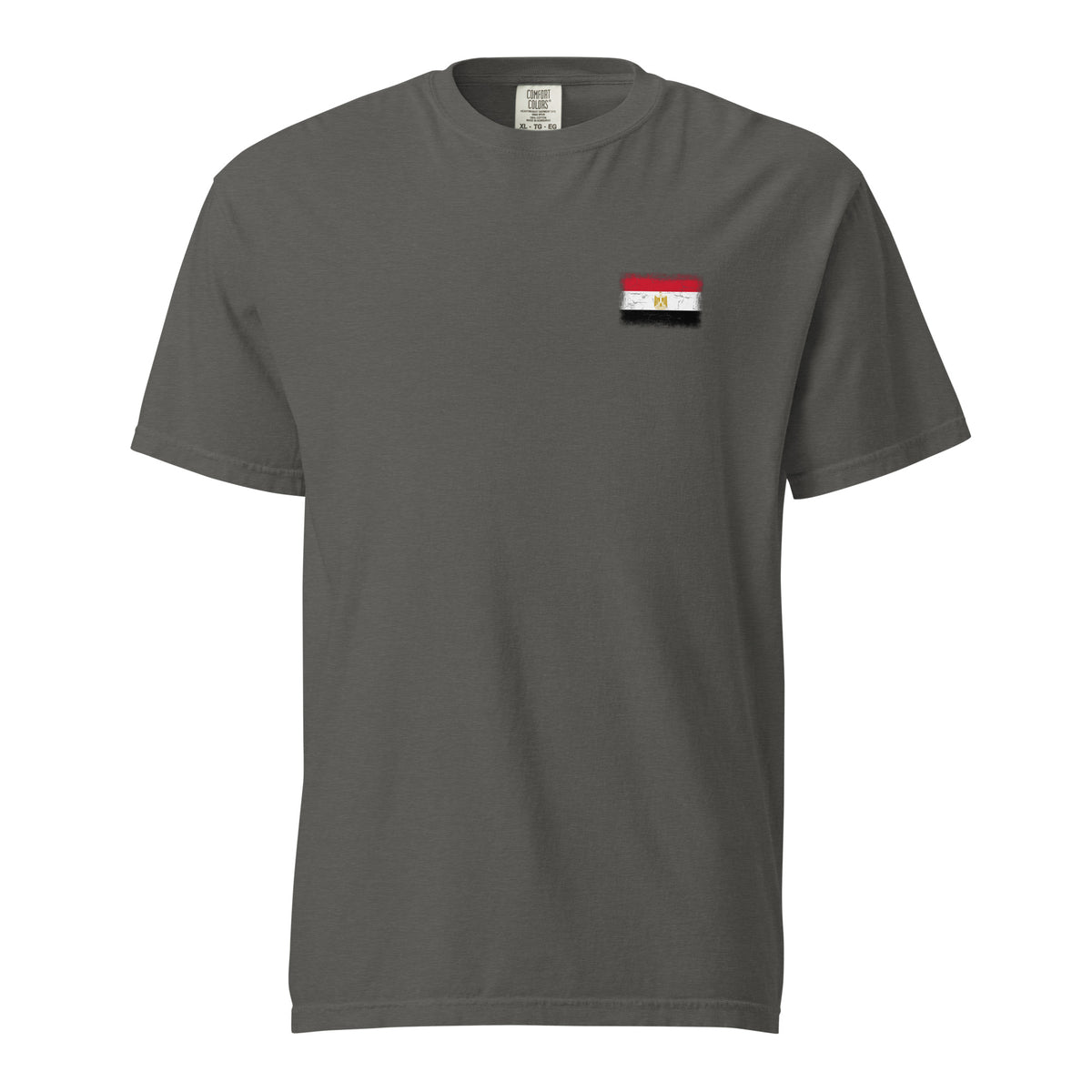 Egypt flag t-shirt in Pepper, vintage-washed print, small flag on the left chest, unisex cut, front view