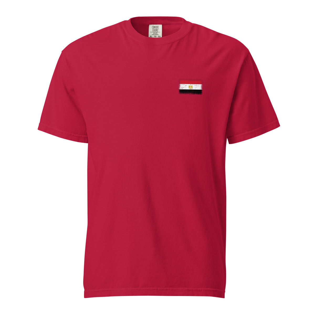 Egypt flag t-shirt in Red, vintage-washed print, small flag on the left chest, unisex cut, front view