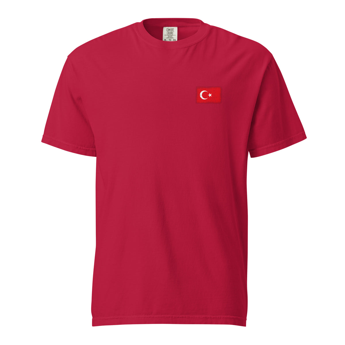 Turkey flag t-shirt in Red, vintage-washed print, small flag on the left chest, unisex cut, front view