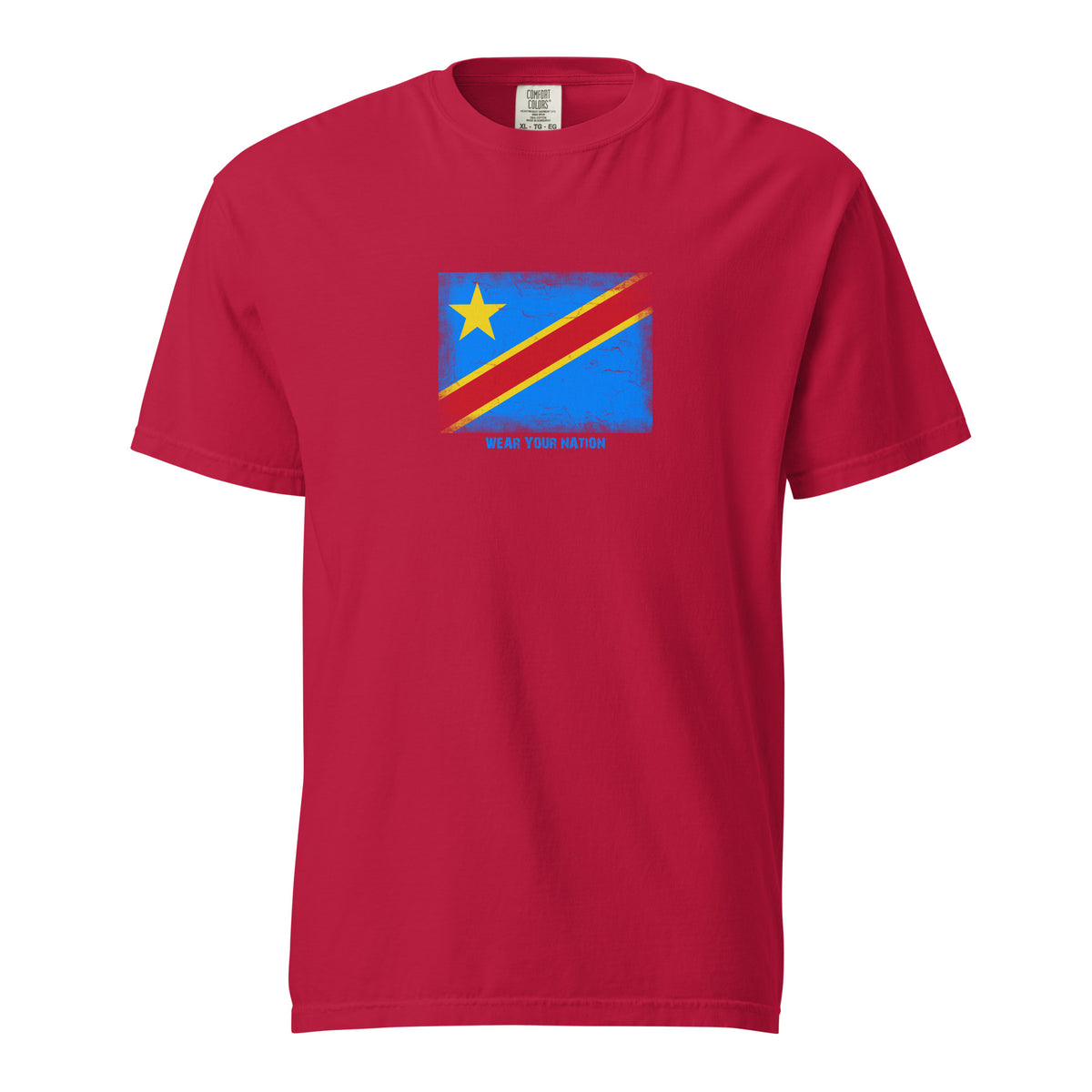 Congo flag t-shirt in Red, vintage-washed print, large flag on the chest, unisex cut, front view