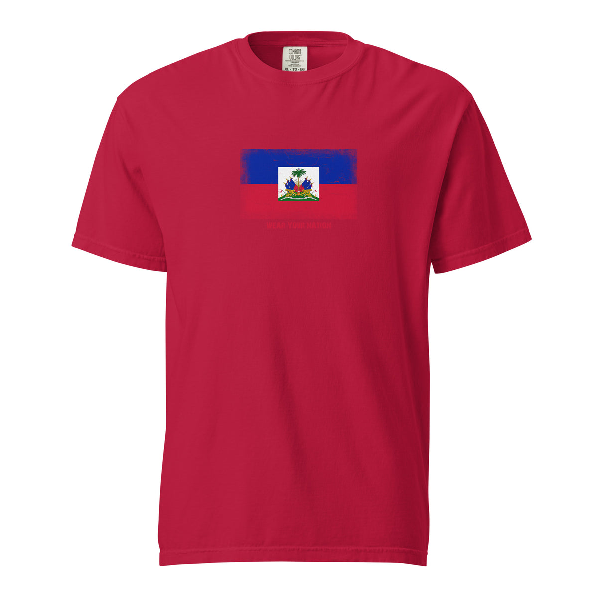 Haiti flag t-shirt in Red, vintage-washed print, large flag on the chest, unisex cut, front view