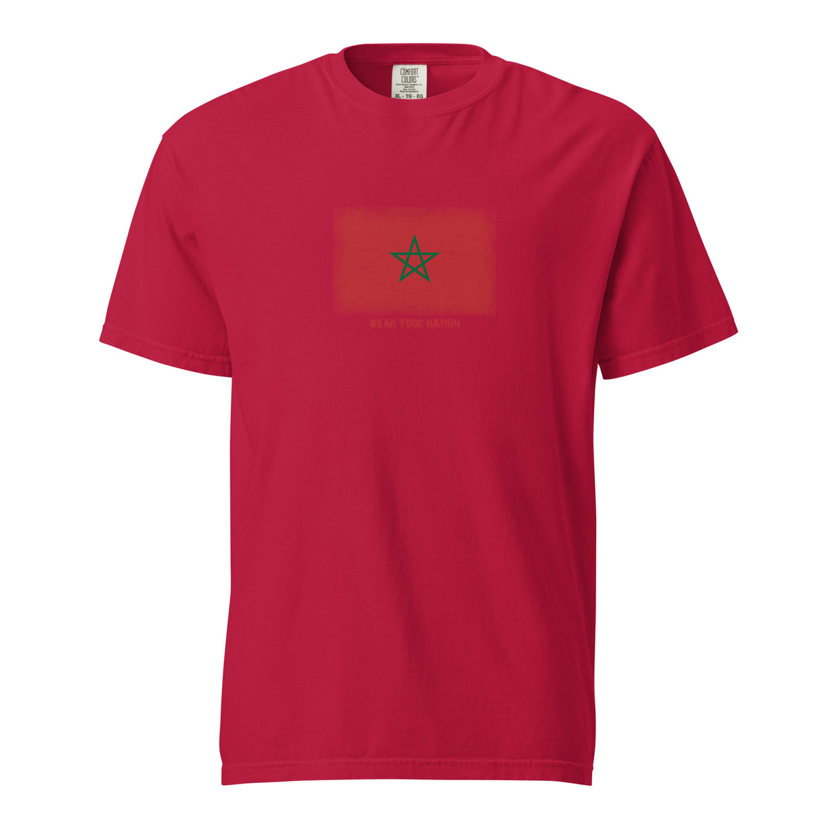 Morocco flag t-shirt in Red, vintage-washed print, large flag on the chest, unisex cut, front view