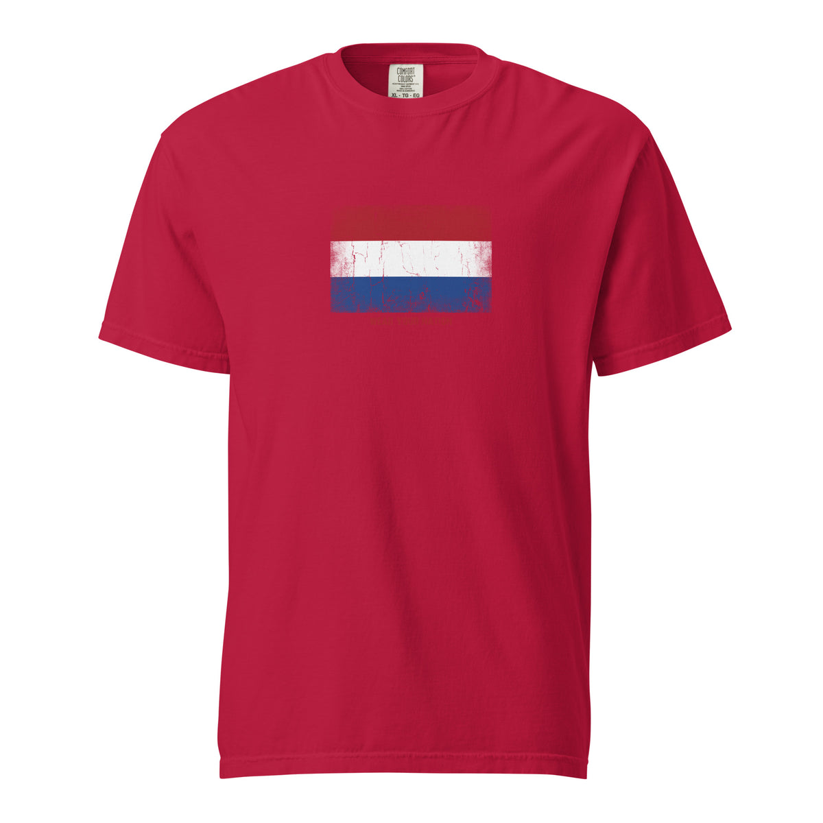Netherlands flag t-shirt in Red, vintage-washed print, large flag on the chest, unisex cut, front view
