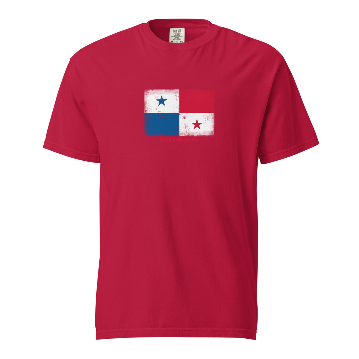 Panama flag t-shirt in Red, vintage-washed print, large flag on the chest, unisex cut, front view