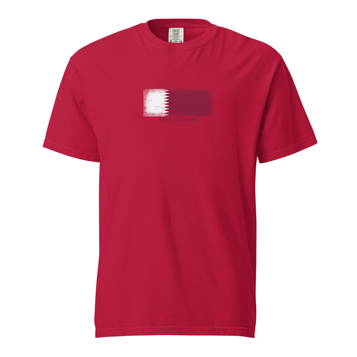 Qatar flag t-shirt in Red, vintage-washed print, large flag on the chest, unisex cut, front view