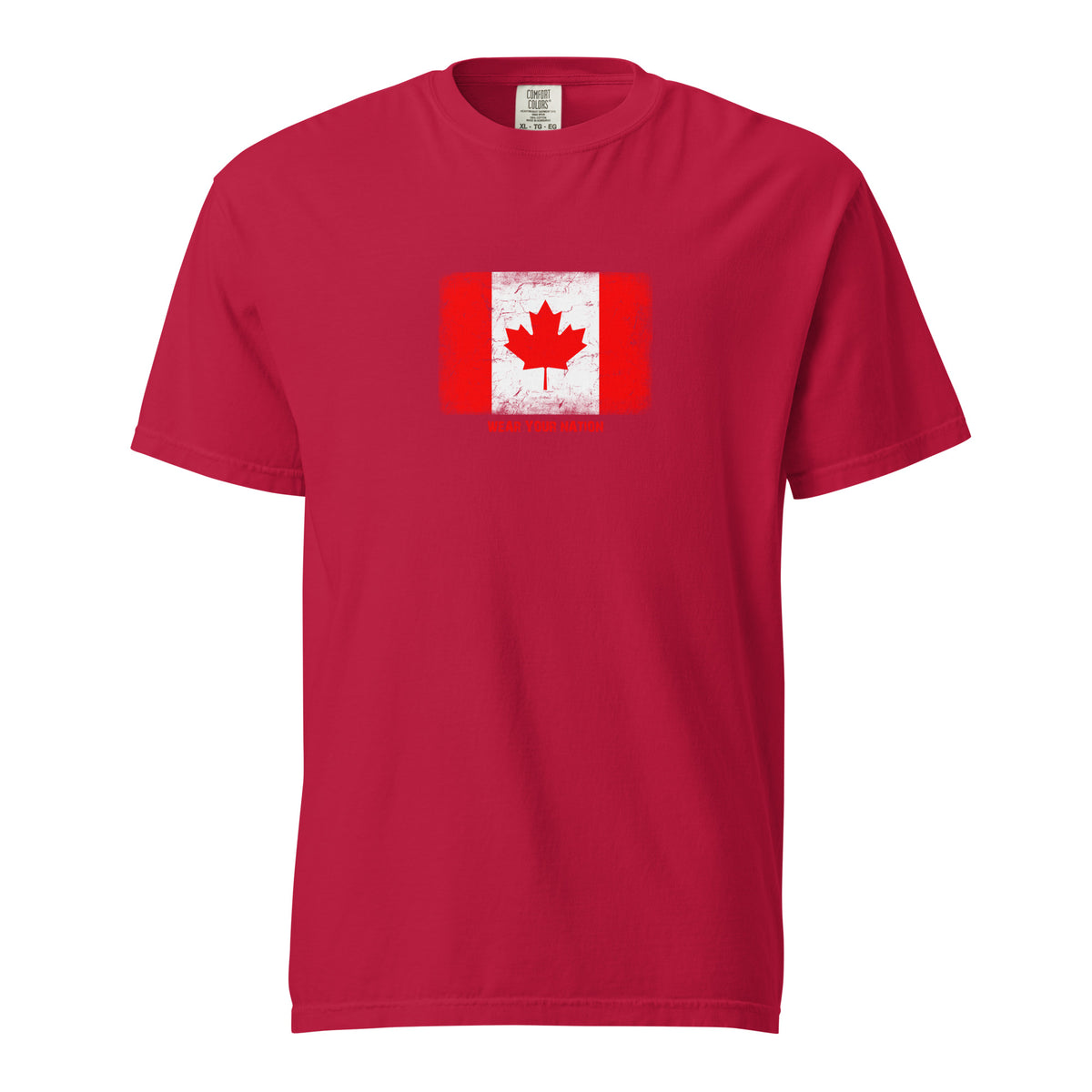 Canada flag t-shirt in Red, vintage-washed print, large flag on the chest, unisex cut, front view