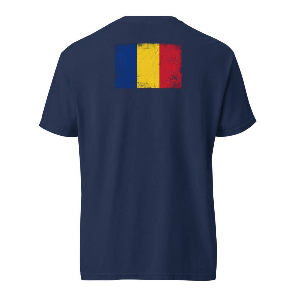 Romania Flag Tee — Back — True Navy