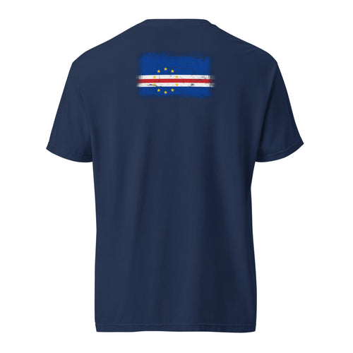 Cape Verde flag t-shirt in True Navy, vintage-washed print, flag across the upper back, unisex cut, back view