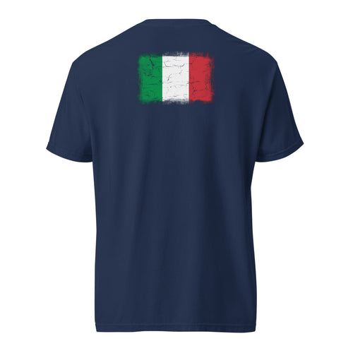 Italy flag t-shirt in True Navy, vintage-washed print, flag across the upper back, unisex cut, back view