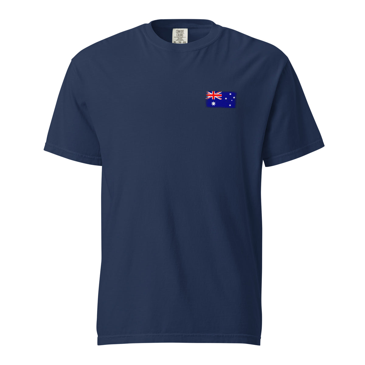 Australia flag t-shirt in Navy, vintage-washed print, small flag on the left chest, unisex cut, front view