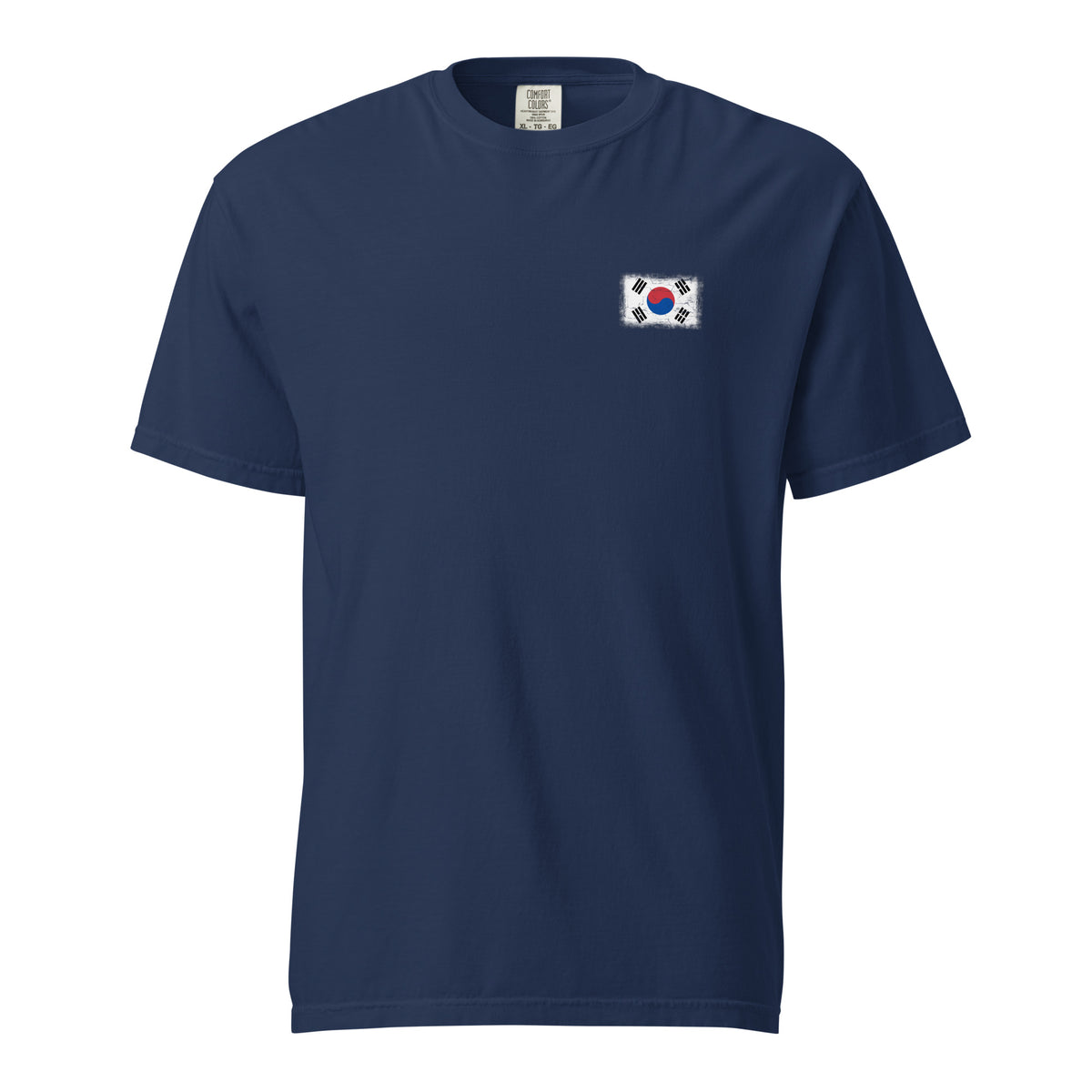 South Korea flag t-shirt in True Navy, vintage-washed print, small flag on the left chest, unisex cut, front view