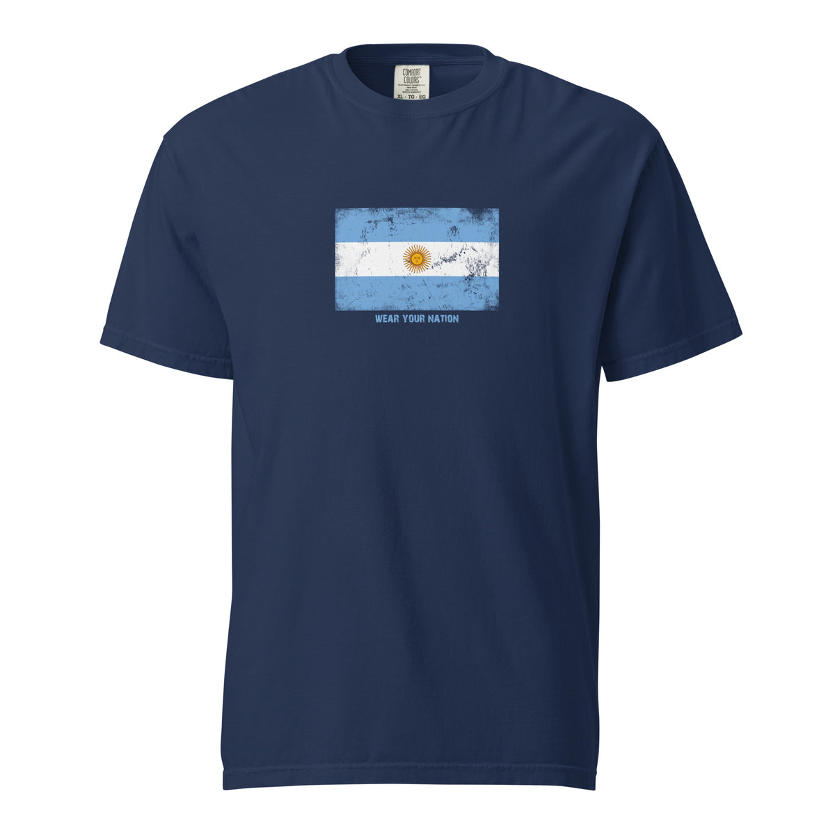 Argentina flag t-shirt in True Navy, vintage-washed print, large flag on the chest, unisex cut, front view