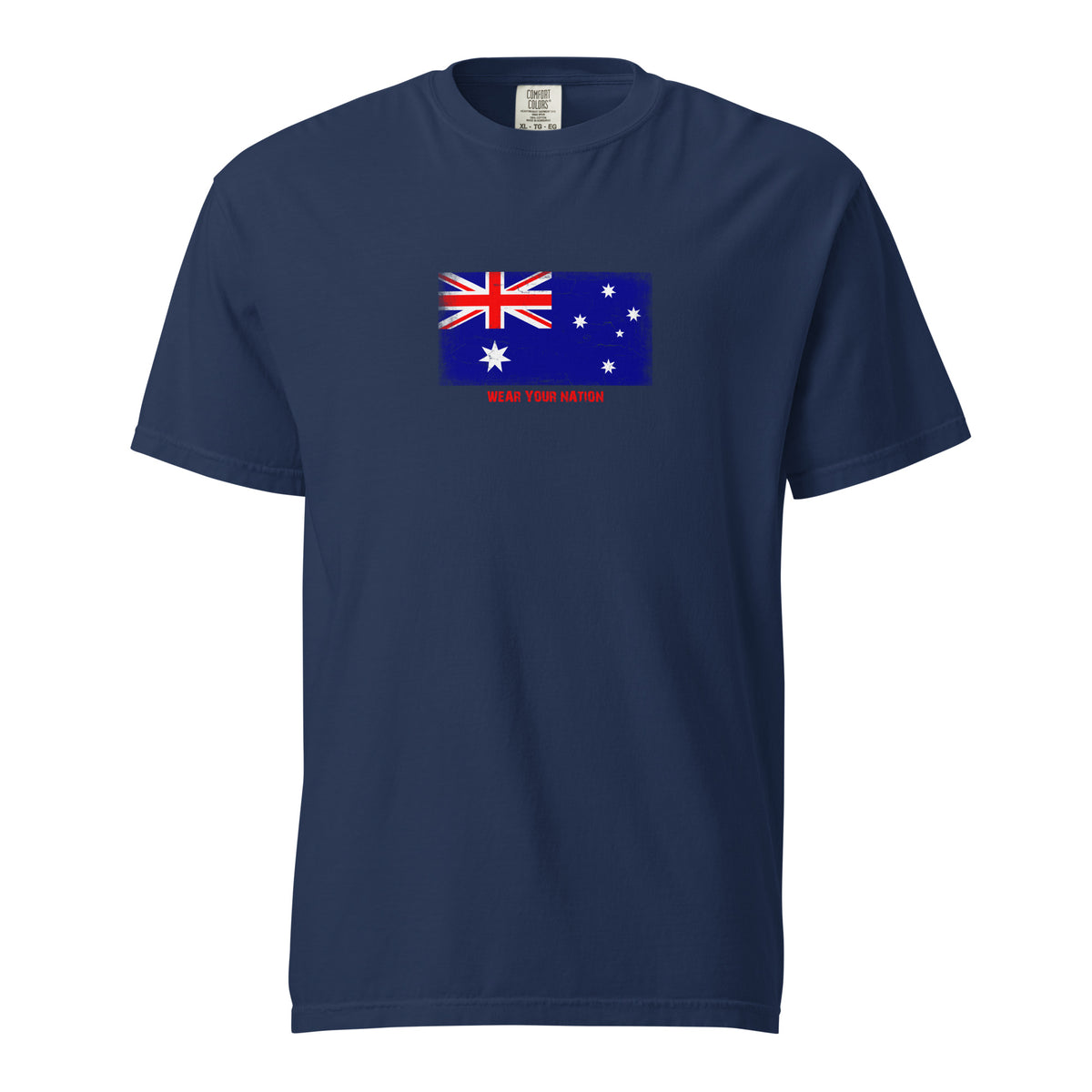 Australia flag t-shirt in Navy, vintage-washed print, large flag on the chest, unisex cut, front view