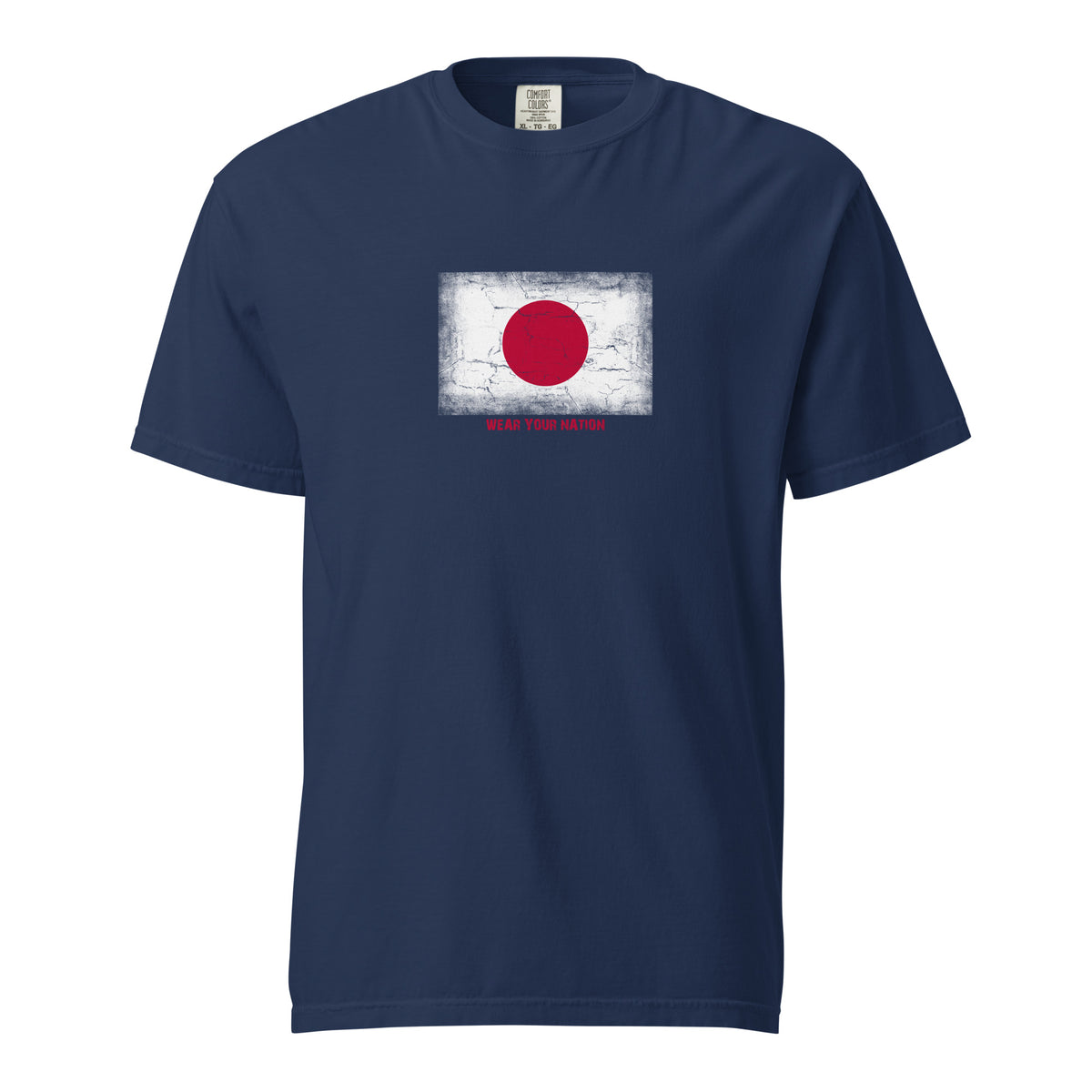 Japan flag t-shirt in True Navy, vintage-washed print, large flag on the chest, unisex cut, front view