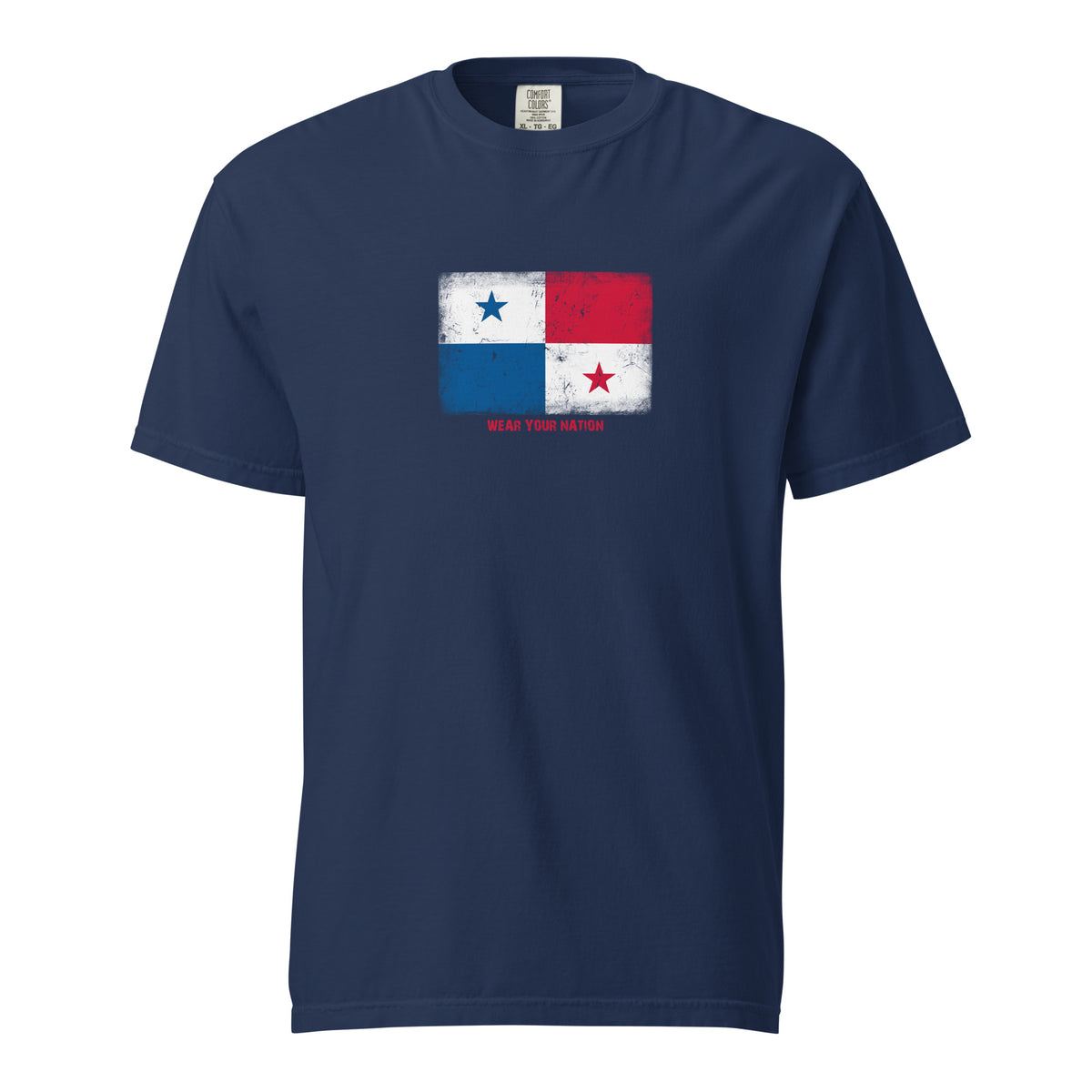 Panama flag t-shirt in True Navy, vintage-washed print, large flag on the chest, unisex cut, front view