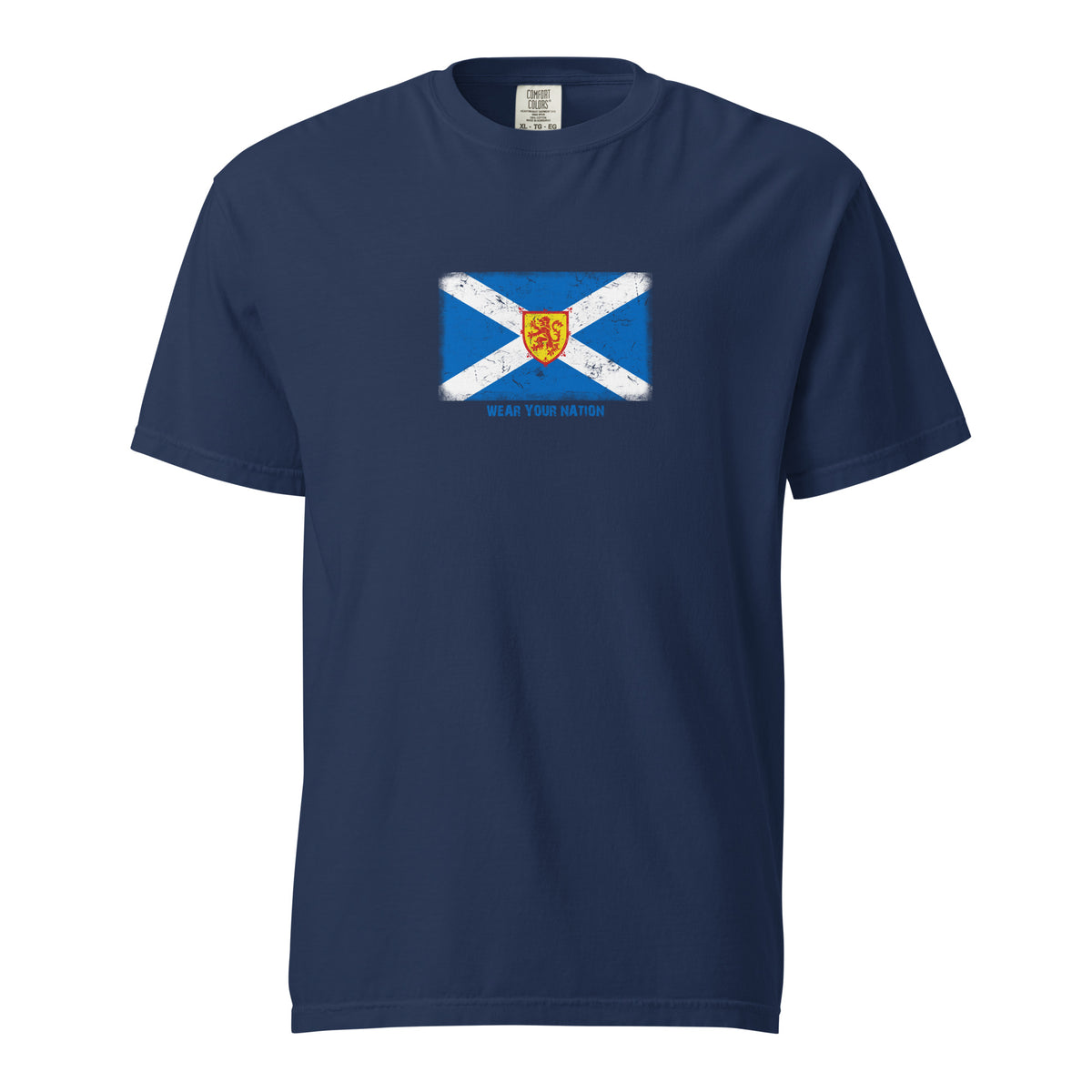Scotland flag t-shirt in True Navy, vintage-washed print, large flag on the chest, unisex cut, front view