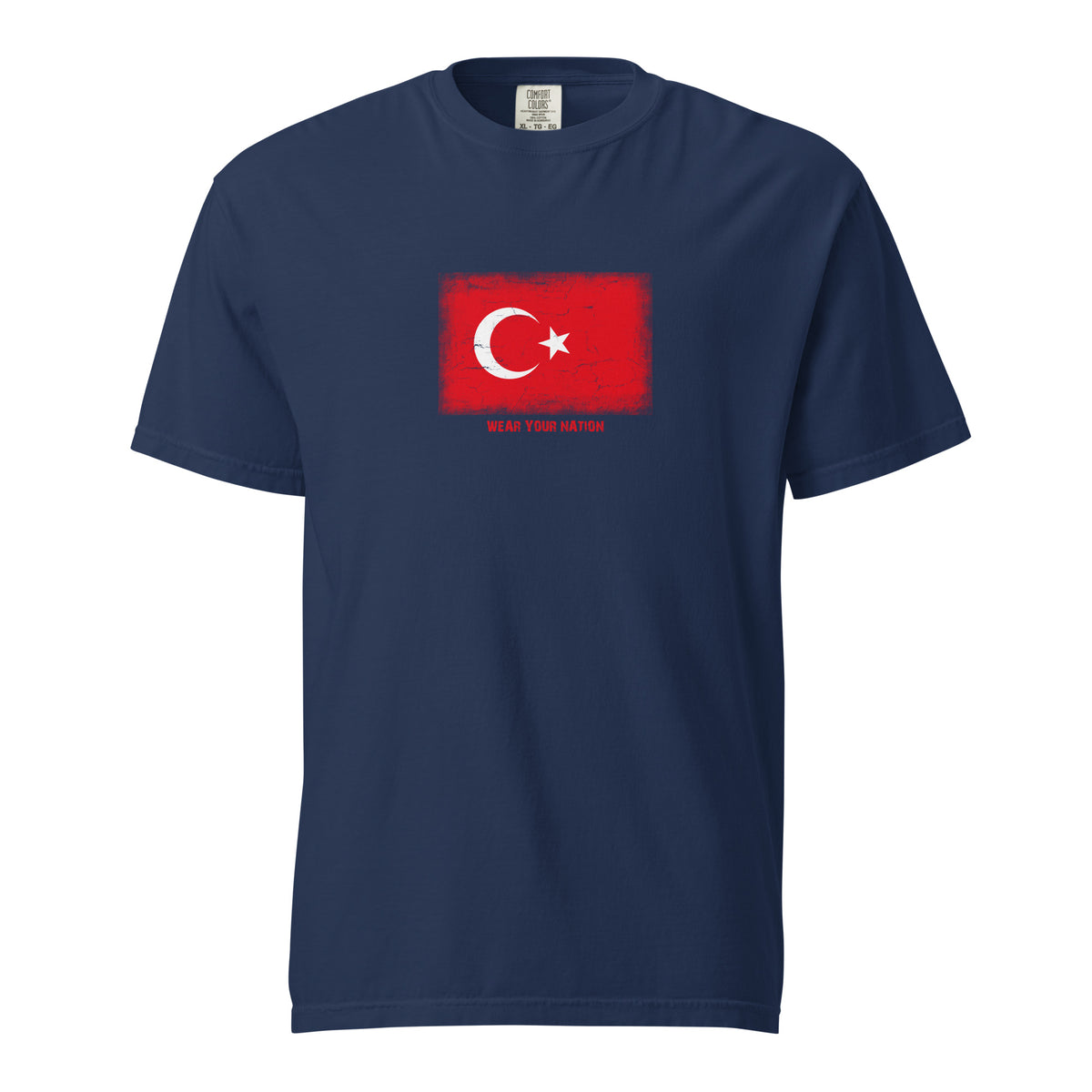 Turkey flag t-shirt in Navy, vintage-washed print, large flag on the chest, unisex cut, front view