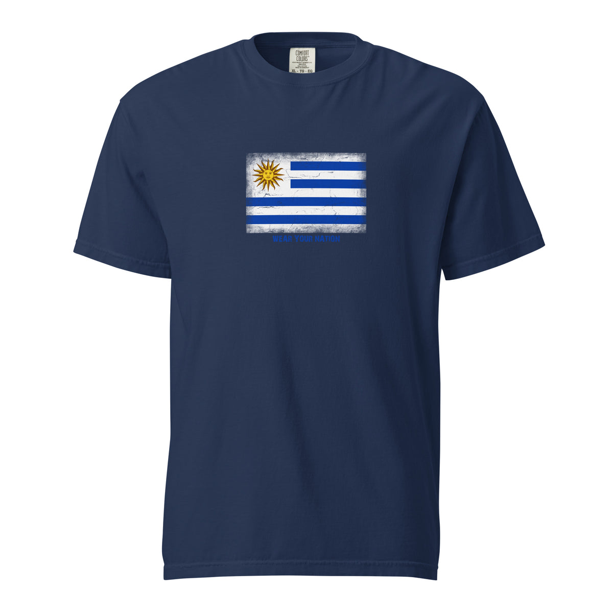 Uruguay flag t-shirt in True Navy, vintage-washed print, large flag on the chest, unisex cut, front view